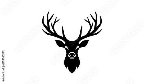 Minimal Deer Head with Tree Branch Antlers Monochrome Vector Illustration