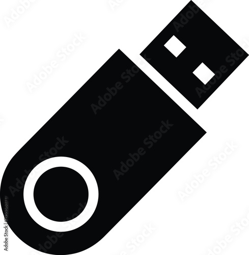 Black USB flash drive icon vector illustration for data storage portable memory digital file transfer computer hardware and electronic backup symbol