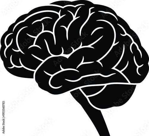 Cad drawing flat vector illustration of a human brain side view silhouette representing psychology, mental health, neurology, and medical science.