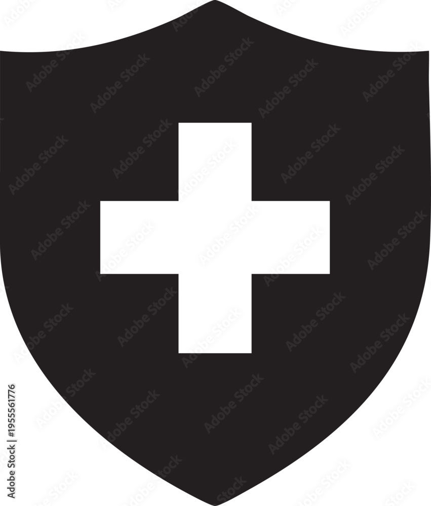Obraz premium Vector shield icon with white cross on black background