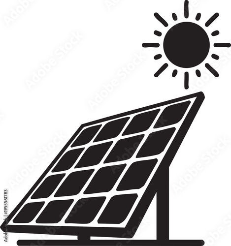 Solar panel and sun vector icon for renewable energy