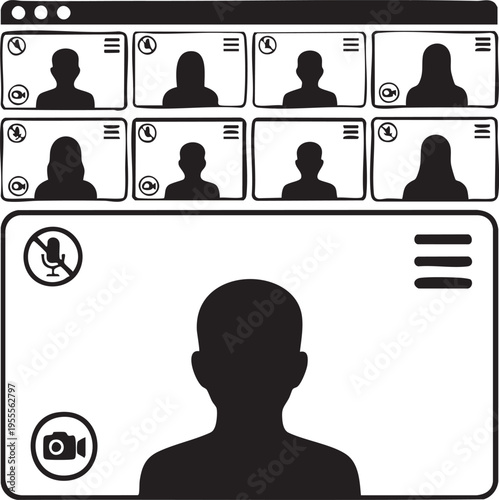 Set of 9 video conference icons vector