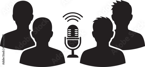 Vector illustration of 4 people talking with microphone