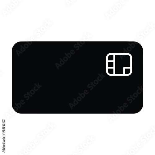 Credit card icon flat style isolated on white background. payment card with chip symbol, black silhouette. vector illustration