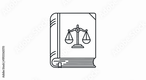 Law book with justice scales on cover symbolizing legal system and justice concept
