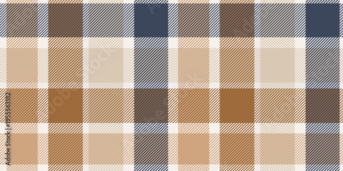 Scottish tartan in shades of brown, blue, beige, and white. Classic tweed fabric for interior design and decor