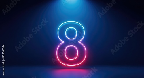 Neon number eight with spotlight