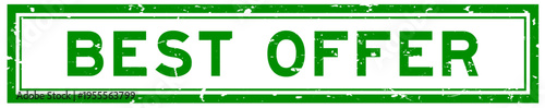 Grunge green best offer word square rubber seal stamp on white bacckground