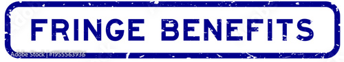 Grunge blue fringe benefits word square rubber seal stamp on white background