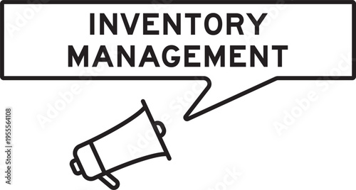 Megaphone icon with speech bubble in word inventory management on white background