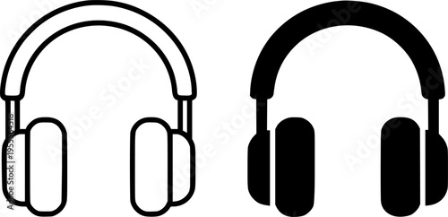 Headphone illustration icon, outline and silhouette, for technology design