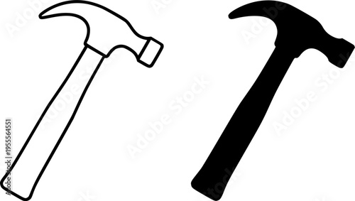 Hammer illustration icon, outline and silhouette, for carpentry or industrial tool design