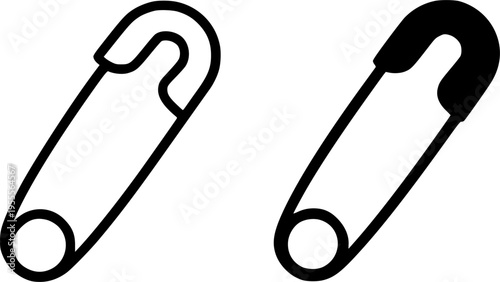 Safety pin illustration icon, in outline and silhouette design