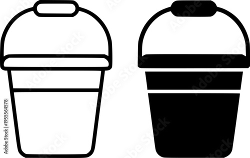 Bucket illustration icon, in outline and silhouette design