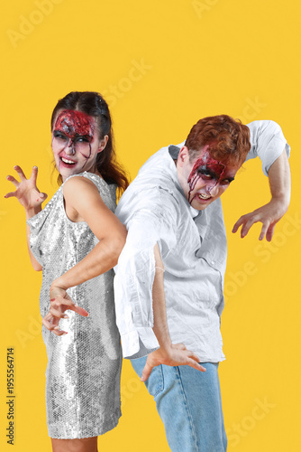 Scary zombies on yellow bac...
