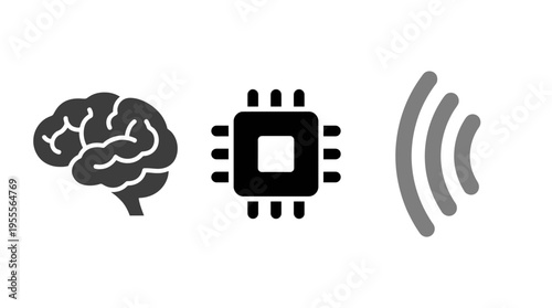 Artificial Intelligence and Brain Chip Technology Icons