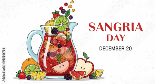 Colorful sangria pitcher with fruits and berries on a plate perfect for festive drinks