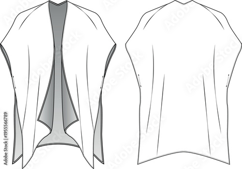 Women's Open Front Draped Vest Cardigan Fashion Flat Sketch - Front and Back View
