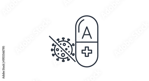 Antibiotic capsule fighting virus icon, medical treatment concept