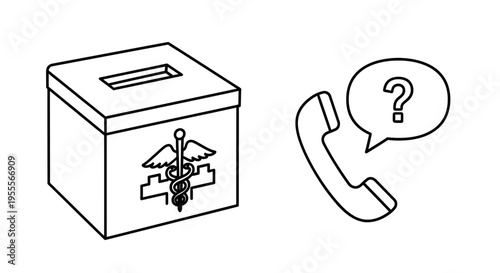 Medical Ballot Box and Question Mark Phone Icon - Healthcare Voting Concept