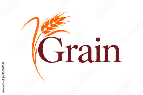 A stylized logo featuring the word 'Grain' in dark red text, with an orange and brown wheat stalk illustration curving alongside it, set against a white background.