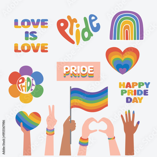 LGBT stickers vector illustration set. Concept for pride community. Happy Pride month, Design for flyer, card, banner.