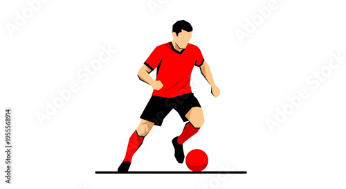 Soccer player in red uniform kicking ball on field