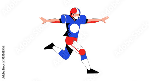 American football player in action running with outstretched arms