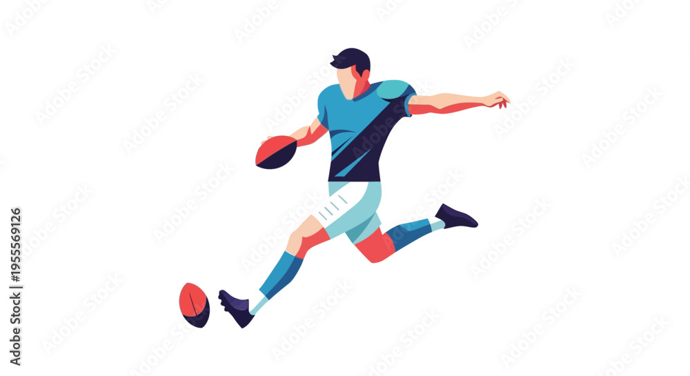 Obraz premium Rugby player kicking ball in motion illustration