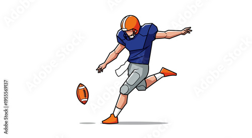American football player kicking ball cartoon style illustration