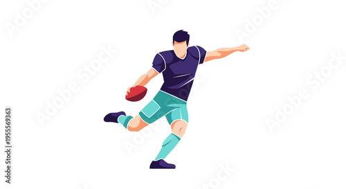 Man kicking a red football in a dynamic motion on white background