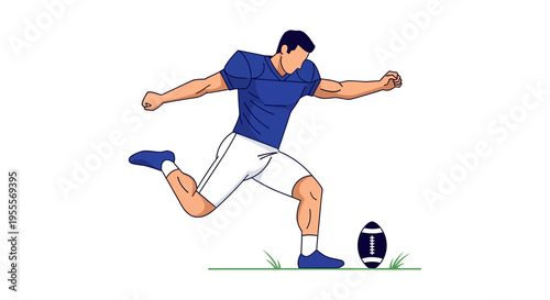 American football player kicking ball cartoon style illustration