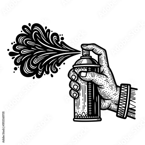 Hand Holding Graffiti Spray Paint Can Sketch