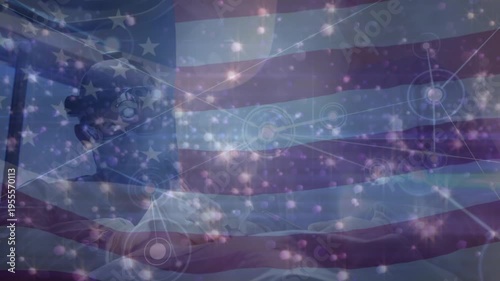 Animation of falling stars and network of connections over surgeons in operating theatre