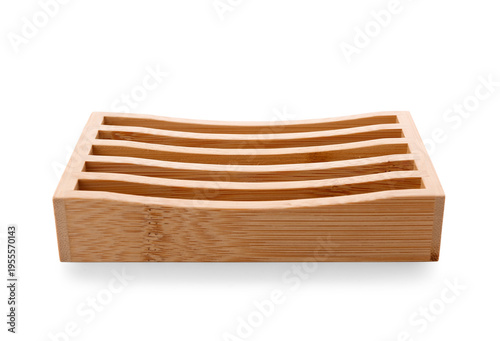 Wooden soap dish on white b...