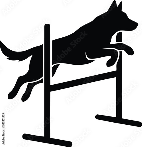 Dog Agility Jumping Silhouette Vector - German Shepherd Jumping Over Hurdle Illustration for Pet Training and Sport Concept