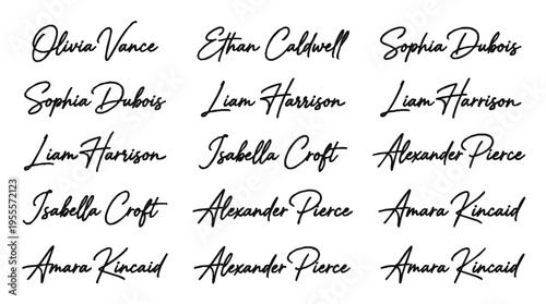 Sophisticated autograph vector set with multiple signature styles and names