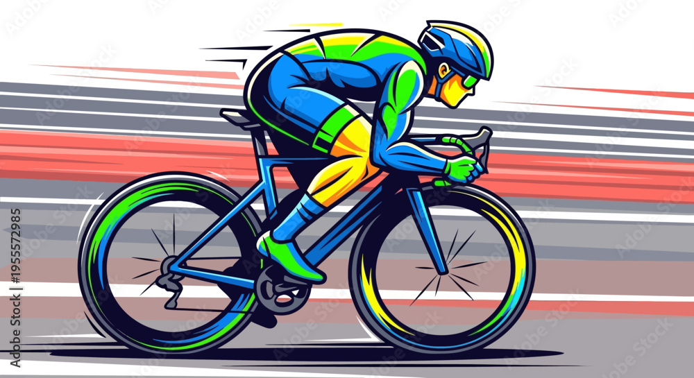 Fototapeta premium Cyclist in motion colorful illustration of a biker on a bike