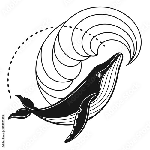Vector illustration of a whale with swirling tail
