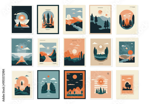 Minimalist Landscape Art Prints Collection with Earthy Tones.