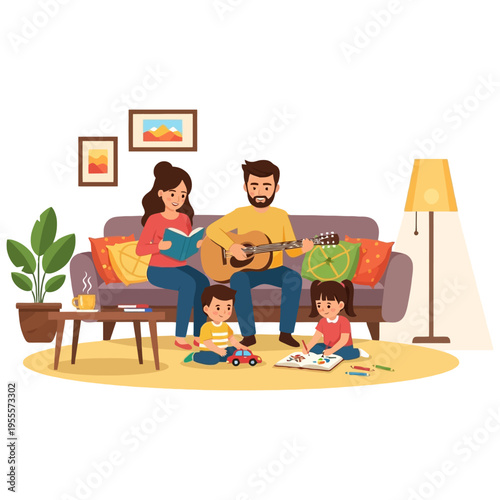 Flat illustration of happy family spending time together 