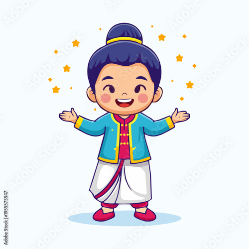 Cute Boy Wearing Traditional Indian Clothes with Stars.