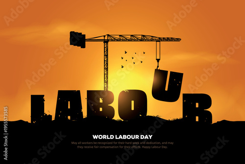 happy Labour day or international workers day vector illustration. labor day and may day celebration design. Construction of “LABOUR” concept.