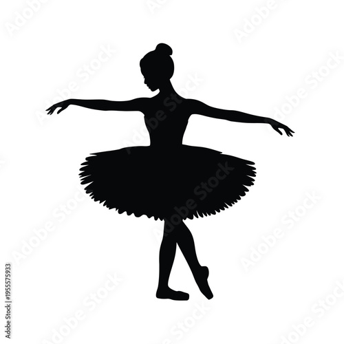 A graceful ballerina performing a classic dance pose wearing a traditional layered tulle tutu isolated on white background, Vector, illustration