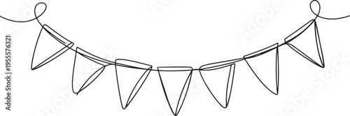 Continuous line art drawing buntings garland. Celebration party hand drawn elements. Vector linear illustration. one line Icon drawing