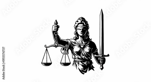 Justitia goddess of justice holding scales and sword blindfolded symbolizing fairness and law