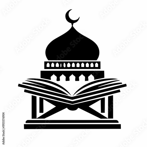 Islamic Holy Book Quran with Mosque Dome and Minaret symbol icon representing religious faith and devotion