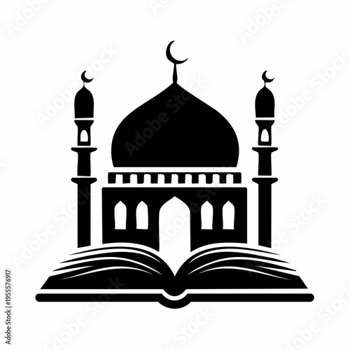 Islamic Culture and Heritage A Symbolic Representation of a Mosque Embracing an Open Book, signifying knowledge and faith