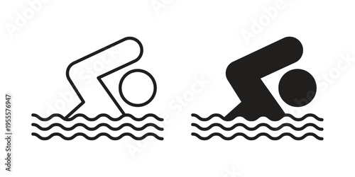 Swimmer icon linear symbol. Vector Designs.