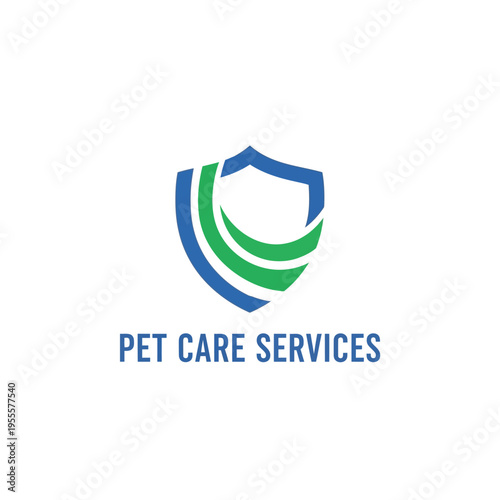 Professional blue and green shield logo for pet care services and veterinary health care